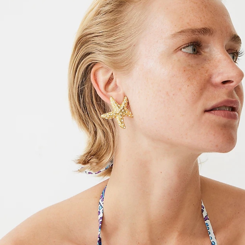 Starfish stud earrings with pavé crystals